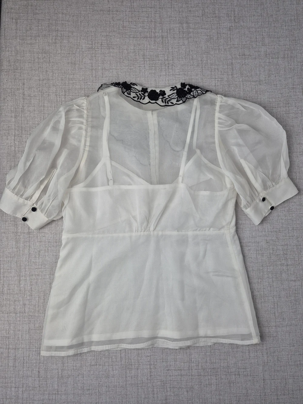 Anthropologie Maeve White Sheer Beaded Embroidered Statement Collar Blouse
